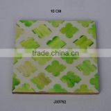 Green and white colour resin cut work coaster available in other patterns and colours