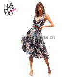 HAODUOYI Fashion Flora Printed Spaghetti Strap Women Dress Cross Backless Waistband Slip Midi Female Vestidos for Wholesale thumbnail-1