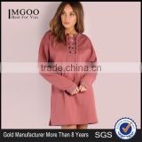 MGOO Ladies Oversized Laced Up Sweatshirt Dress Rose Jumper Crisscross Belt Pullover Hoodies 100% Cotton