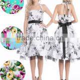 Black Floral Rockabilly Skull Vintage Swing Party Dress thumbnail-1