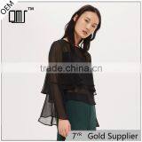 Gorgeous Cropped Flute Crinkle Sleeve Black Semi Sheer Blouse thumbnail-1