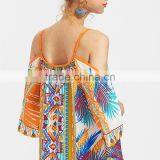Print Kimono Sleeve Dress, Women Cold Shoulder Spaghetti Strap Dress thumbnail-6