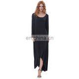 Kate Kasin Womens Casual Loose Long Sleeve Crew Neck Black Irregular Hem Dress KK000711-1 thumbnail-3