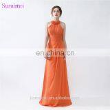 Orange Bridesmaid Dresses Floor Length Pleated Peach Color Chiffon On Sale Halter Bridesmaid Dresses thumbnail-2
