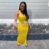 LAITE D2127 Women Solid Color Casual Dresses Ladies Backless Halter Plus Size Dresses thumbnail-4