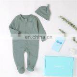Hot Sale Double Zipper Organic Cotton Long Sleeve Romper Hat Set thumbnail-3