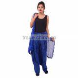 Indian Women Cotton Laheriya Printed Royal Blue Color Patiala Salwar (Pants) with Matching Dupatta (Stole) Set