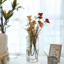 Gold Rimmed Tall Glass Square Vase Wholesale Transparent Clear Flower Vase Container thumbnail-3