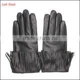 Fashion Index Finger Touch Screen Black Tassels Leather Gloves Women thumbnail-4