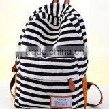 Fashion Simple Strip for Canvas Backpack Navy Blue Shoulder Bag thumbnail-4