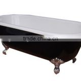 bathroom soaking clawfoot cast iron bath tub with roll top rim 67" BLACK