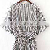 Blouses Latest Fashion Design Women Clothing Black And White Stripe Bow Wrapped Blouse thumbnail-6