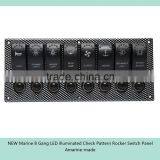 NEW Marine 8 Gang LED Illuminated Check Pattern Rocker Switch Panel thumbnail-2