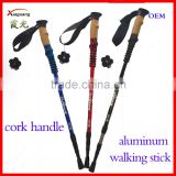 popular xia guang three sections cork handle aluminum telescopic trekking pole nordic walking stick