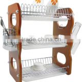 three tiers wooden dish rack with draining tray