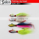 Deer feather lead fishing jigs, artifical fish head, luminious glowing colorful