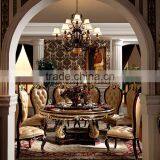 Neoclassical Luxury Solid Wood Hand Carved Dining Room Furniture Gold Color Lazy Susan Round Dining Table thumbnail-2