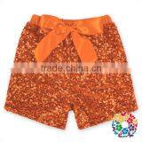 Wholesale Boutique Kids Girl Clothes Orange Sequin Cotton Ribbon Bow Sequin Shorts Baby Summer Shorts thumbnail-1