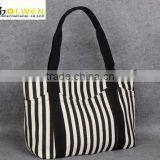 Black and White Stripes Canvas Handbag For Women thumbnail-2