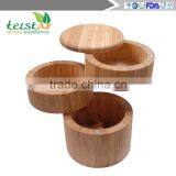 Bamboo 3-Tiered Seasoning Spice Salt Storage Box With Removable Rotating Magnetic Lid thumbnail-2