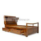 Bed Room Furniture Single With Storage And Drawers Natural Teak Wood thumbnail-3