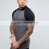 Custom Contrast Raglan Short Sleeve Button Placket Longline Grey Men's Cotton/Spandex 200gsm Casual Slim Fit Polo Tshirt thumbnail-1