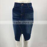 Ladies Customized Front-slit Pencil Cropped Denim Long Skirt thumbnail-1