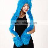 Wholesale Custom Long Scarf Mittens Faux Fur Wolf Head Animal Ears Hat thumbnail-1
