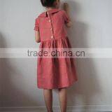 Pink Coral Wholesale Clothing Linen Dress Peter Pan Collar Child Clothes thumbnail-5