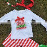 Christmas Suit Girls Clothing Baby Kidswear Christmas Tree X-mas Clothes Red Stripes Pant With Necklace and Headband Set thumbnail-3