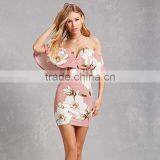 2017 Splited Neck and Off-shoulder Women Printed Sexy Bandage Dress thumbnail-4