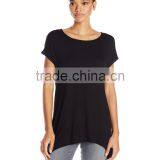 Women's Scoop Neck Short Sleeve Sharkbite Hem Comfy Knit 100% Cotton Tunic Top thumbnail-5