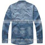 Denim Long Sleeve Shirts Double Pockets Stitching Men Shirts thumbnail-2