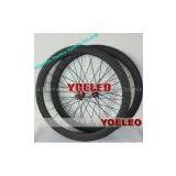 700C Carbon Wheels Tubular 50MM Black Spokes Red Hubs 3K Matt thumbnail-1