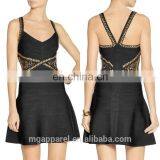 Wholesale Fashion Women Sexy Bandage Dress With Flared Skirt Black Stretch Embellished Cheap Rayon Bandage Dress thumbnail-1