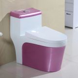 European style ceramic one piece pink colored toilet bathroom water closet with slow down seat cover