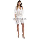 2019 Sexy See Through V-Neck Bats Sleeve V Back Loose Summer Beach Dress Lace Tunic Women Beachwear Plus Size Sarong Plage thumbnail-5