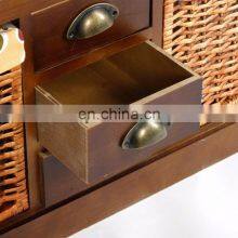 Wicker Basket Drawers Solid Wood Linen Fabric Covered Hall Storage Bench Seat thumbnail-5