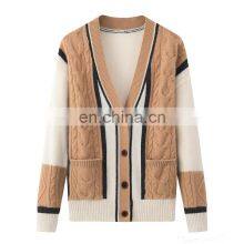 Women's Customized V-Neck Cardigan Wholesale Casual Solid Pattern Chunky Knit Button Winter Cashmere Sweater thumbnail-6
