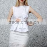 women white cotton round neck bowknot dreess ladies business suits for 2015 fashion ladies