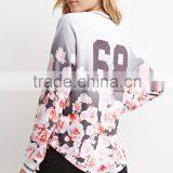 Women Ombre Floral Print Athletic Pullover With Curved Hemline thumbnail-2