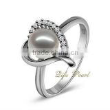Heart shape 925 sterling silver Akoya pearl rings