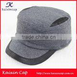 Wool Tweed Leather Brim Army Military Cap thumbnail-1