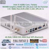 Fanless I5 PC Desktop for Home Windows 8.1 4G RAM 128GB SSD MSATA USB3.0 Bluetooth I5 Core XBMC 24H/7D Works Turbo Boost DC IN