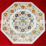 Semi Precious Marble Stone Inlaid Antique Coffee Table Top thumbnail-1