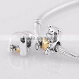 Teddy Bear With Golden Heart 925 Sterling Silver Screw Charm Bead DIY Making thumbnail-2