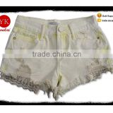 hot sale girls denim shorts pants for women summer ripped destroyed fringed beaded lining shorts trousers