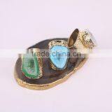 Mixed Colors Agate Geode Ring Golden Electroformed Freeform Drusy Druzy Gem Stone Jewelry Rings thumbnail-3
