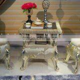 BISINI Fancy Flower Shaped Solid Wood With Fabric Chair, Neoclassic Style Living Room Tea Table and Chair Set (BF01-X1198) thumbnail-1