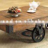 Country Style Wooden Coffee Table With Wheels thumbnail-1